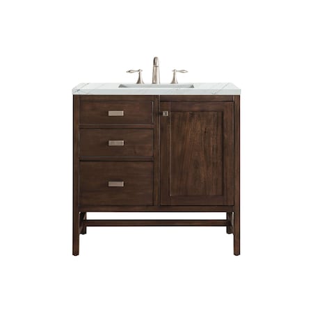 James Martin Vanities Addison 36in Single Vanity, Mid-Century Acacia w/ 3 CM Ethereal Noctis Quartz Top E444-V36-MCA-3ENC